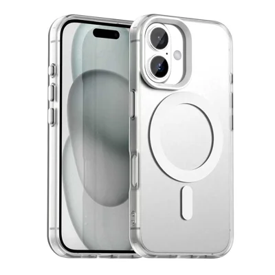 Candy-serie voor iPhone 16 Plus hoes compatibel met MagSafe PC+TPU+PET anti-val telefoonhoes - Wit