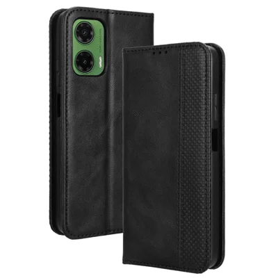 For Motorola Moto G35 5G Leather Case Wallet Stand Retro Texture Phone Cover - Black