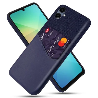 For Samsung Galaxy A06 4G Case Cloth Texture PU Leather Hard PC Card Slot Phone Cover - Blue