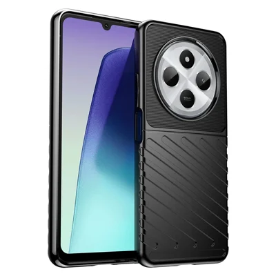 For Xiaomi Poco C75 4G / Redmi 14R 5G / 14C 4G Case Twill Texture TPU Shockproof Protective Phone Cover - Black