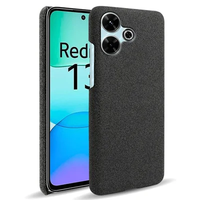 For Xiaomi Redmi 13 4G Case Cloth Texture Anti-Scratch Protective PC Phone Cover - Black