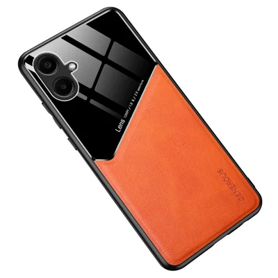 For Samsung Galaxy A06 4G Case Leather Coated PC+TPU Phone Back Cover - Orange