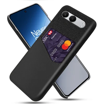 For OnePlus Nord 4 Case Cloth Texture PU Leather Hard PC Card Slot Phone Cover - Black