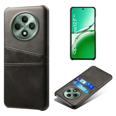 For Oppo Reno12 F 5G Case Dual Card Slots PU Leather + Hard PC Phone Cover - Black