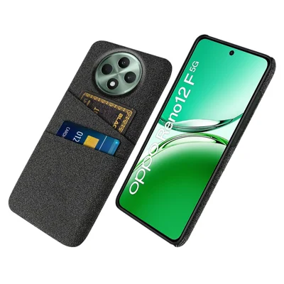 For Oppo Reno12 F 5G Case Cloth + Hard PC Phone Cover with Dual Card Slots - Black