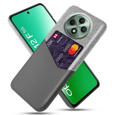 For Oppo Reno12 F 5G Case Cloth Texture PU Leather Hard PC Card Slot Phone Cover - Grey