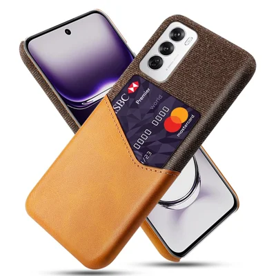 For Oppo Reno12 5G (Global) Case Cloth Texture PU Leather Hard PC Card Slot Phone Cover - Orange