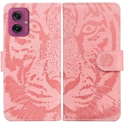 Voor Motorola Moto G55 5G hoesje met tijgerprint in lederen portemonnee-telefoonhoes - Roze