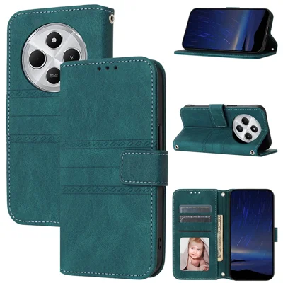 For Xiaomi Poco C75 4G / Redmi 14R 5G / 14C 4G Case Wallet PU Leather Imprinted Pattern Phone Cover - Blackish Green