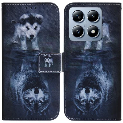 For Xiaomi 14T Wallet Case Pattern Print Leather Phone Cover - Dog and Wolf