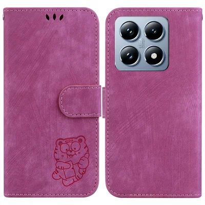 For Xiaomi 14T Wallet Case Tiger Imprint Leather Shockproof Phone Cover - Rose