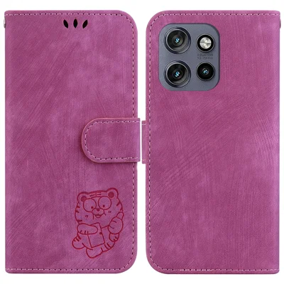 Portemonnee hoesje voor Motorola Edge 50 Neo 5G / Moto S50 5G / Thinkphone 25 5G met tijgerprint, lederen beschermhoes tegen stoten - Roze