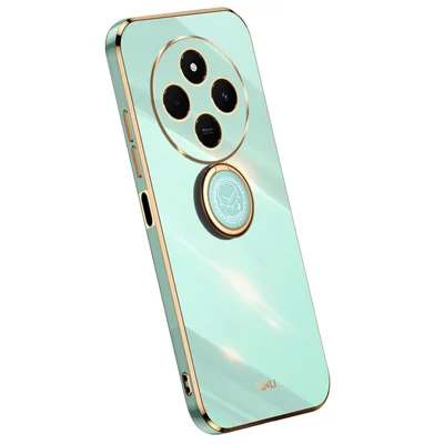 XINLI For Xiaomi Poco C75 4G / Redmi 14R 5G / 17C 4G / 14C 4G Case Ring Kickstand Electroplating TPU Phone Cover - Cyan