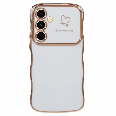 Obudowa do Samsung Galaxy A55 5G z motywem serc, przezroczysta obudowa z tworzywa TPU, falisty kształt ramki, duża szybka - Biały Iwory