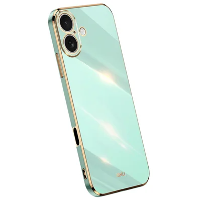 XINLI Voor iPhone 16 Plus hoesje TPU telefoonhoes met galvanisch frame - Cyaan