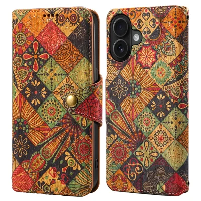 For iPhone 16 Plus Case Flower Printing Stand PU Leather Protective Phone Cover - Autumn