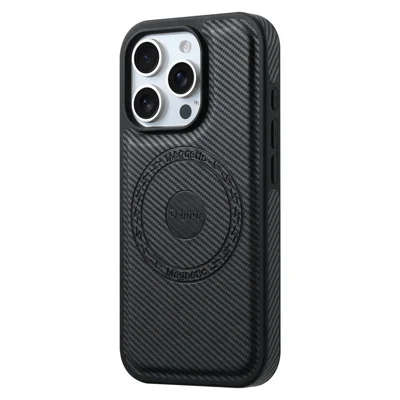 DENIOR For iPhone 16 Pro Max Case Compatible with MagSafe Carbon Fiber Texture Leather Back Cover - Black