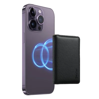 DENIOR V13 Magnetic Card Holder Carbon Fiber Texture Leather Phone Card Bag Kickstand - Black