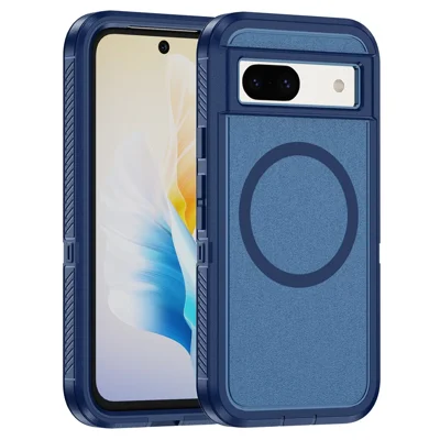 For Google Pixel 8a Magnetic Case Matte TPU+PC Back Drop-Proof Phone Cover - Royal Blue + Blue