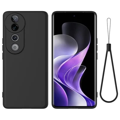 For vivo T3 Ultra 5G Case Liquid Silicone Anti-Scratch Phone Cover with Hand Strap - Black