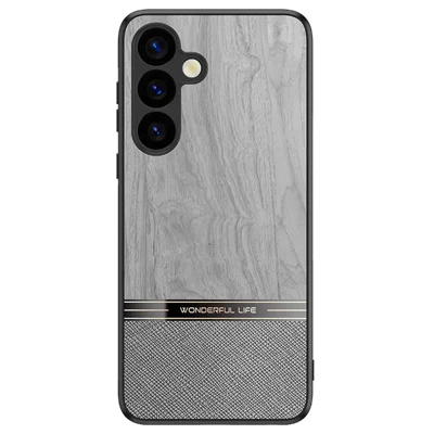 Voor Samsung Galaxy A55 5G hoesje houtnerf lederen gecoat TPU telefoon beschermhoes - Grijs
