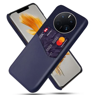 For Huawei Mate 50 Pro 4G Phone Case PU Leather Card Holder Design Cloth + Hard PC Phone Case Anti-Drop Protective Cover - Blue