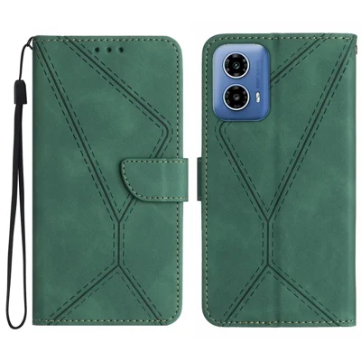 HT05 For Motorola Moto G35 5G Case Skin-Touch Lines PU Leather Flip Phone Cover - Green