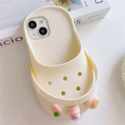 For iPhone 15 Case Cute Sandal-shaped Design Silicone Phone Cover - White