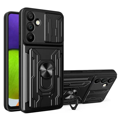 For Samsung Galaxy A16 5G / A16 4G Case PC+TPU Kickstand Phone Back Cover with Camera Slider - Black