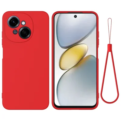 For TECNO Spark Go 2025 / Spark Go 1 / Pop 9 4G Case Liquid Silicone Anti-Scratch Phone Cover with Hand Strap - Red