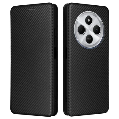 For Xiaomi Poco C75 4G / Redmi 14R 5G / 17C 4G / 14C 4G Case Carbon Fiber Texture Drop-Proof PU Leather Phone Cover - Black