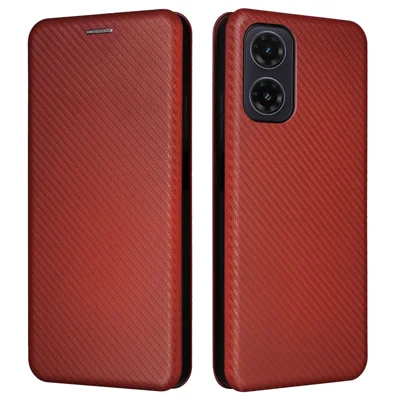 For Motorola Moto G35 5G Case Carbon Fiber Texture Drop-Proof PU Leather Phone Cover - Brown