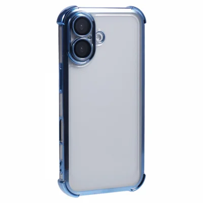 For iPhone 16 Case Electroplating Clear TPU Phone Cover with Lens Film - Blauw