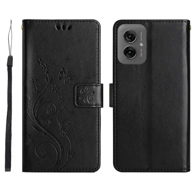 For Motorola Moto G55 5G Case Pattern Imprint PU Leather Phone Wallet Cover with Strap - Black