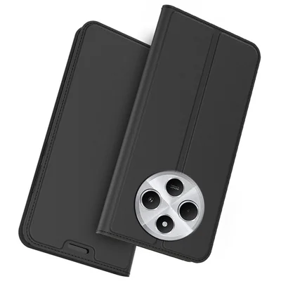For Xiaomi Poco C75 4G / Redmi 14R 5G / 14C 4G Case PU Leather Phone Cover with Card Holder Stand Magnetic Closure - Black
