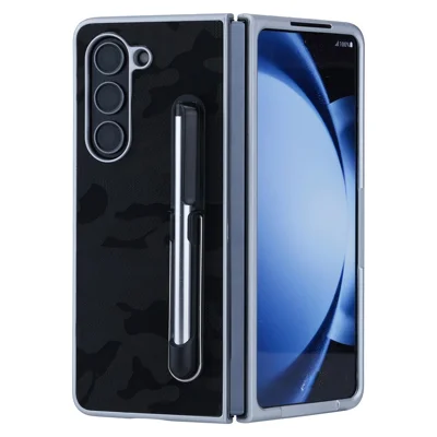 For Samsung Galaxy Z Fold6 5G Case Kickstand Skin-touch Leather+PC Phone Cover with Stylus - Black