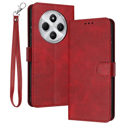 For Xiaomi Redmi 17C 4G / 14R 5G / 14C 4G / A4 5G / A3 Pro 4G / Poco C75 4G / M7 5G Case Flip Stand PU Leather Wallet Phone Cover Calf Texture - Red