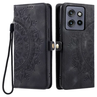 Style 016 For Motorola Edge 60 Neo 5G / Edge 50 Neo 5G / Moto S50 5G / ThinkPhone 25 5G Case Skin Feel Totem Imprinted Wallet Leather Phone Cover - Black