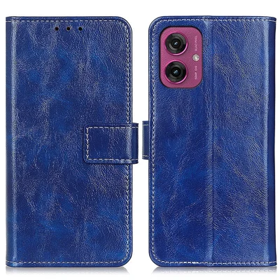Voor Motorola Moto G55 5G hoesje met krankzinnig paardstructuur Lederen telefoonportemonnee hoes - Blauw