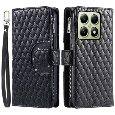 Style 012 for Xiaomi 14T Pro Case Zipper Pocket Glitter Leather Phone Cover - Black