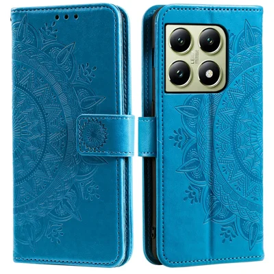 For Xiaomi 14T Pro Case Imprinted Totem PU Leather Wallet Stand Phone Cover - Blue