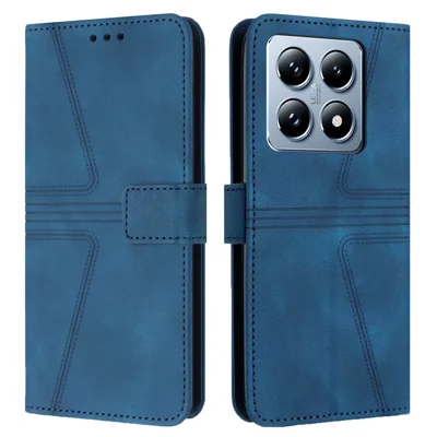 For Xiaomi 14T Pro Case Triangle Imprinted Anti-Scratch Phone Wallet Cover - Blue