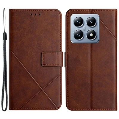 For Xiaomi 14T Pro Leather Case Line Pattern Wallet Phone Cover - Brown