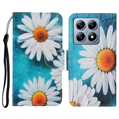 For Xiaomi 14T Pro Case Pattern Printing Protective Leather Folio Phone Cover - Chrysanthemum