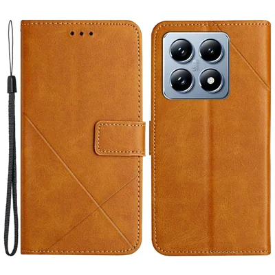 For Xiaomi 14T Leather Case Line Pattern Wallet Phone Cover - Yellow