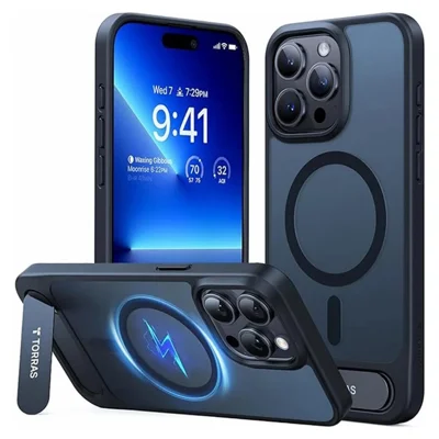 TORRAS Ostand L1 Series For iPhone 15 Pro Max Case Kickstand TPU+PC Phone Cover Compatible with MagSafe - Black