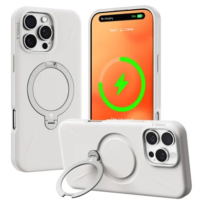 TORRAS Ostand Q3 Seria Silicone dla iPhone 16 Pro, etui z podpórką, pokrywa telefonu TPU+PC, kompatybilne z MagSafe - Biały kość słoniowa