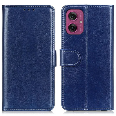 Voor Motorola Moto G55 5G hoesje Crazy Horse-structuur PU-leer telefoonstandaardhoes - Blauw