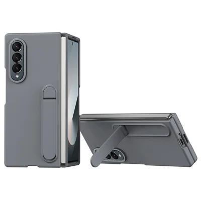 For Samsung Galaxy Z Fold3 5G Case Kickstand PC Phone Cover with Alloy Lens Ring - Grey