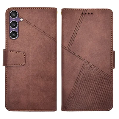 IDEWEI For Samsung Galaxy S24 FE Case Leather Wallet Phone Cover Stand Calf Texture - Coffee